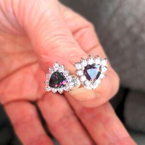 New Mystic Quartz earrings. Sterling silver studs.QVC  Zircon. Presentation  box